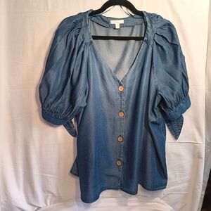 LC Lauren Conrad Indigo Button-Up Blouse